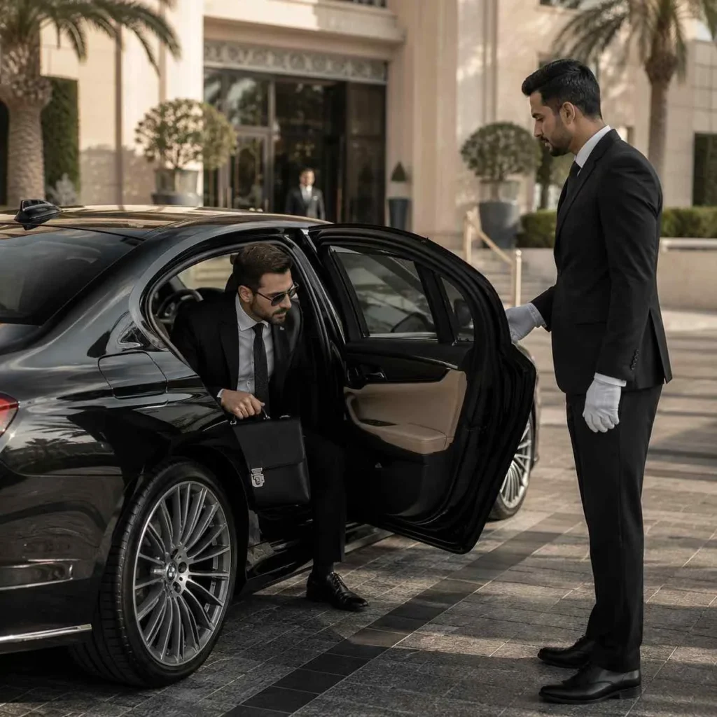 Arriving in style at a luxury hotel