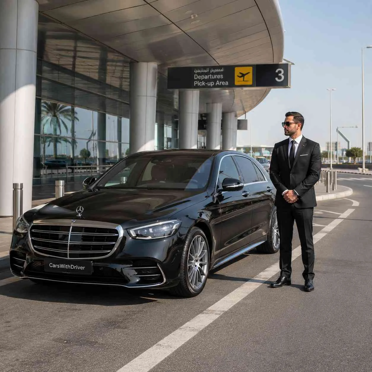 Chauffeur at modern airport terminal