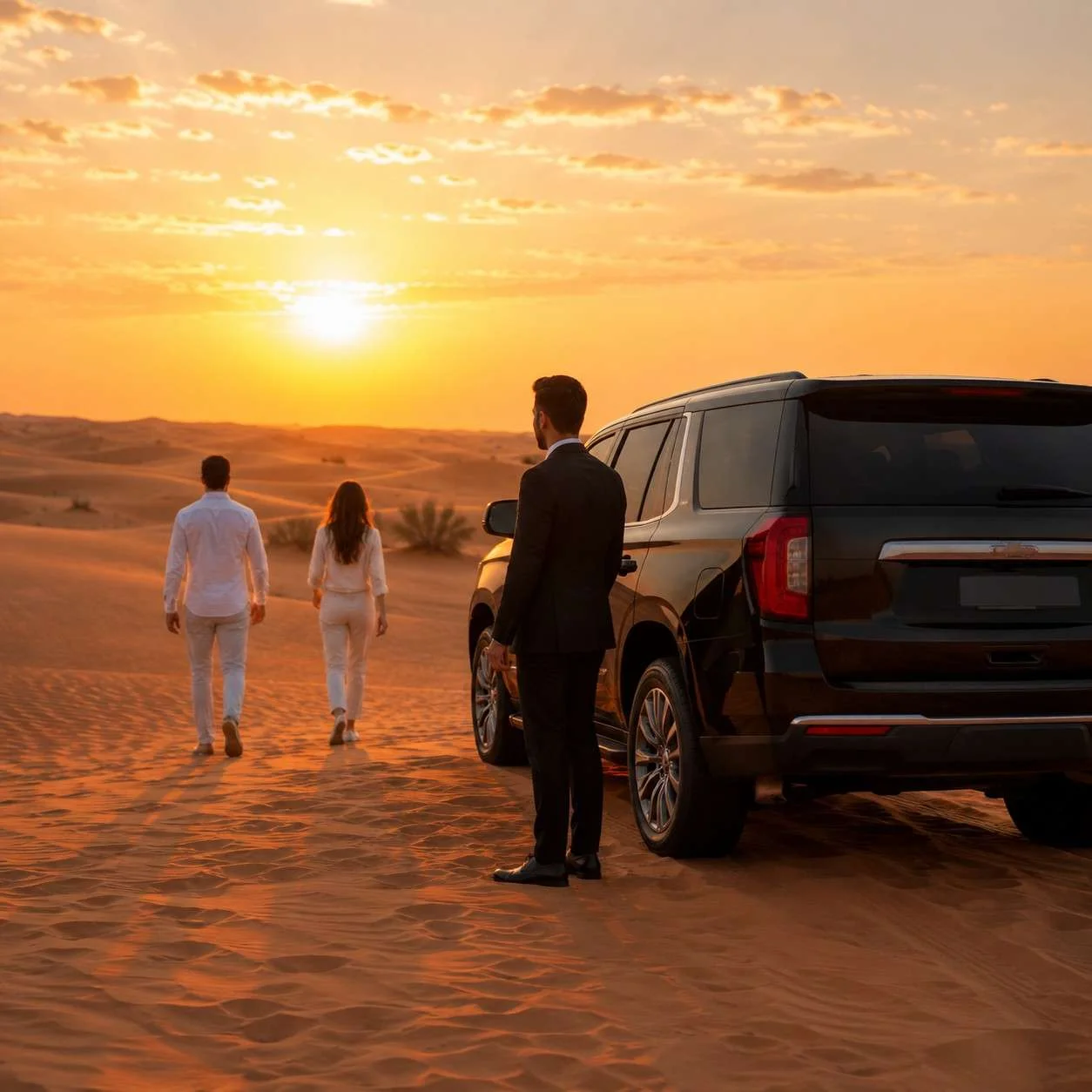 Desert sunset luxury arrival