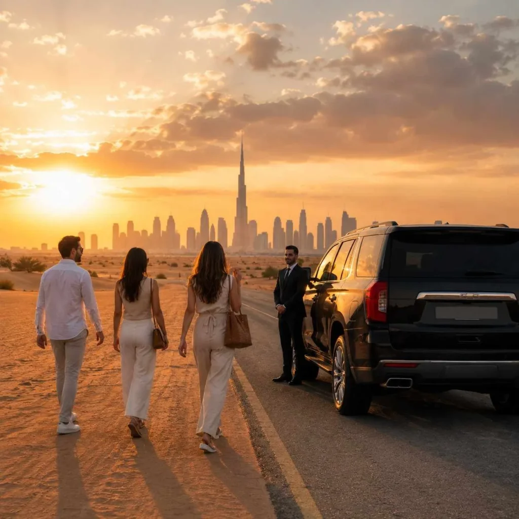 Desert sunset luxury arrival