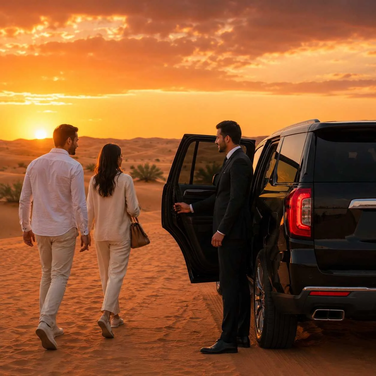 Luxury SUV at desert sunset