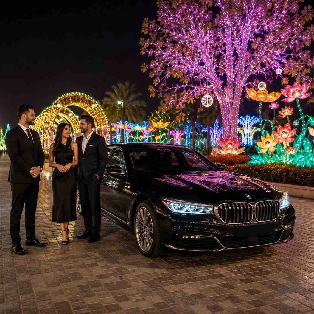 VIP-BMW-7-Series-Chauffeur-Service-to-Dubai-Garden-Glow-Dubai
